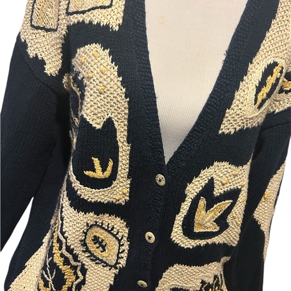 Segrets Sun Prints 80's Grandma Cardigan Geometric Hand Made Sweater Large - Picture 3 of 6